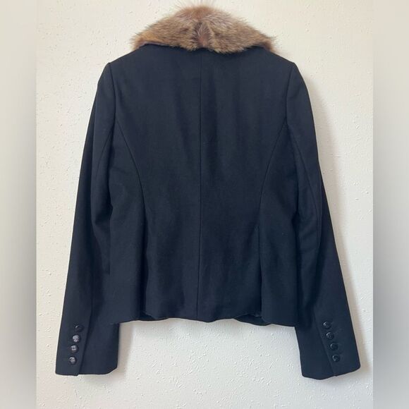 Adampluseve by Adam Lippes Black Wool Coat  with Fur Collar Size 6 - Picture 2 of 6